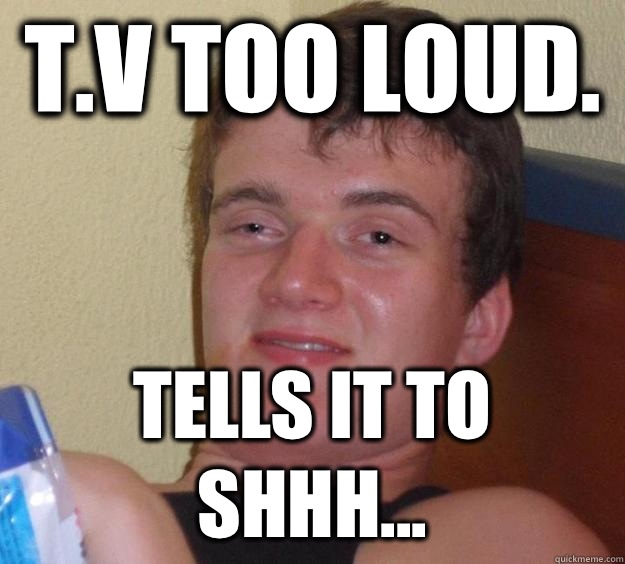 T.V too loud.  Tells it to shhh...  10 Guy