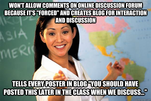 Won't allow comments on online discussion forum because it's 