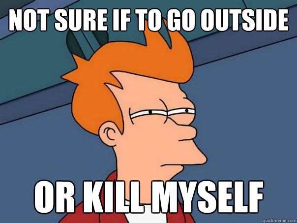 Not sure if to go outside Or kill myself - Not sure if to go outside Or kill myself  Futurama Fry