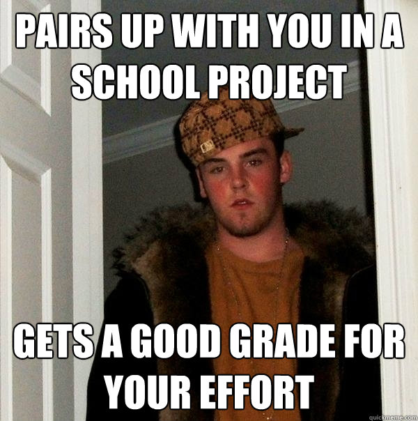 Pairs up with you in a school project Gets a good grade for your effort - Pairs up with you in a school project Gets a good grade for your effort  Scumbag Steve