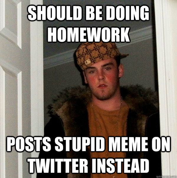 should be doing homework posts stupid meme on twitter instead  Scumbag Steve