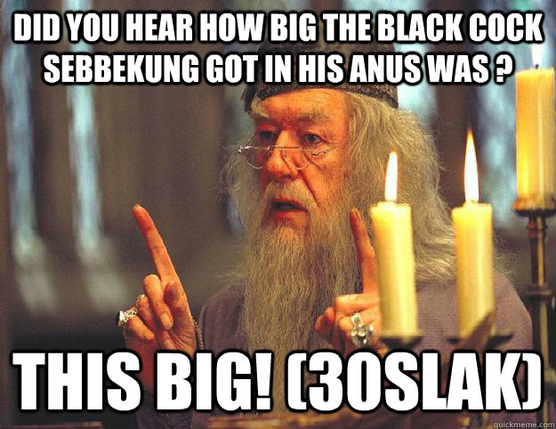 Did you hear how big the black cock Sebbekung got in his anus was ? This big! (30slak)  Scumbag Dumbledore