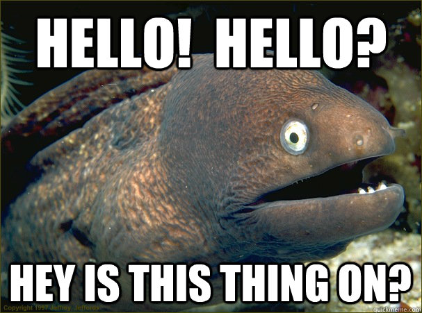 hello!  Hello? Hey is this thing on?  Bad Joke Eel