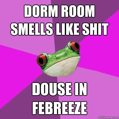 Dorm room smells like shit Douse in febreeze  Foul Bachelorette Frog