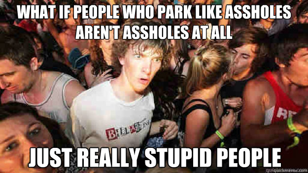 what if people who park like assholes aren't assholes at all  just really stupid people  Sudden Clarity Clarence