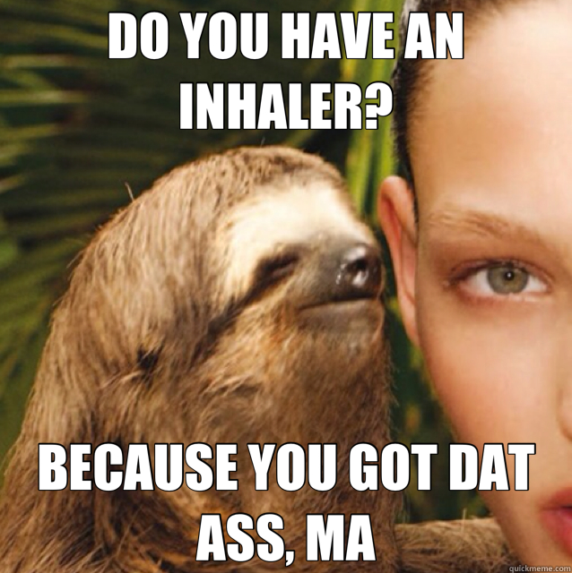 DO YOU HAVE AN INHALER? BECAUSE YOU GOT DAT ASS, MA  rape sloth