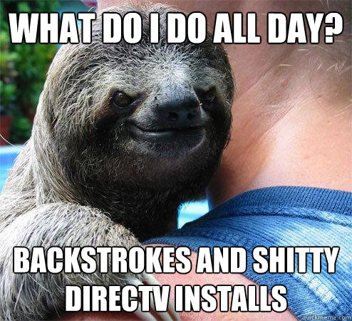 What do I do all day? Backstrokes and shitty DirecTV installs
  Suspiciously Evil Sloth