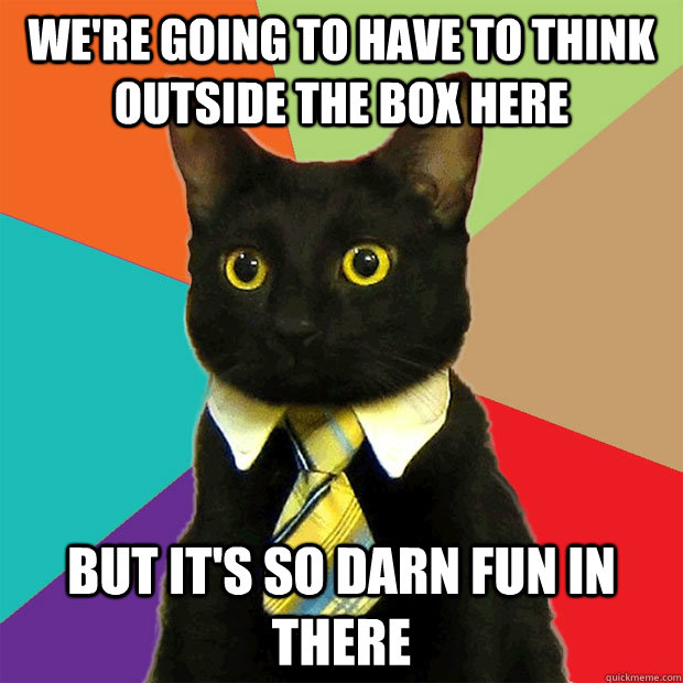 We're going to have to think outside the box here But it's so darn fun in there  Business Cat