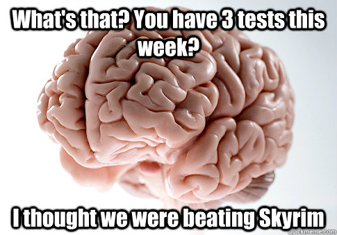 What's that? You have 3 tests this week? I thought we were beating Skyrim   Scumbag Brain