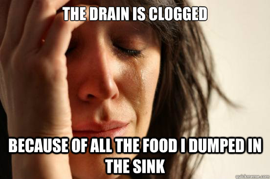 The drain is clogged Because of all the food i dumped in the sink - The drain is clogged Because of all the food i dumped in the sink  First World Problems