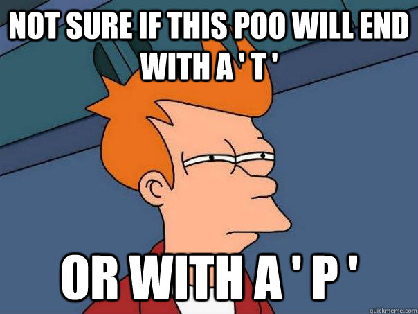 Not sure if this poo will end with a ' t ' or with a ' p '  Futurama Fry