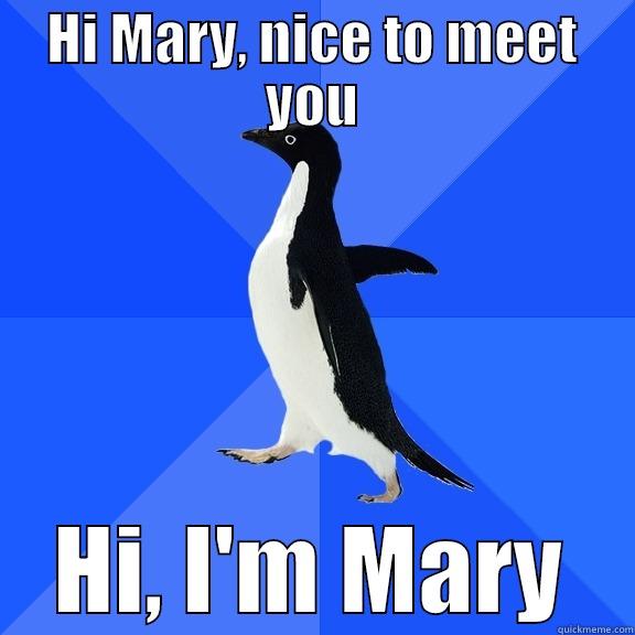 HI MARY, NICE TO MEET YOU HI, I'M MARY Socially Awkward Penguin