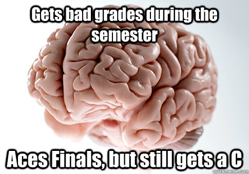 Gets bad grades during the semester Aces Finals, but still gets a C   - Gets bad grades during the semester Aces Finals, but still gets a C    Scumbag Brain