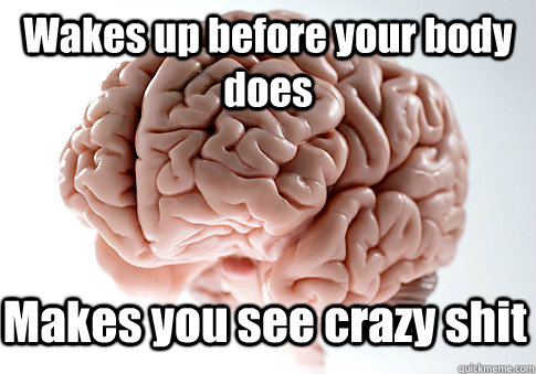 Wakes up before your body does Makes you see crazy shit  Scumbag Brain