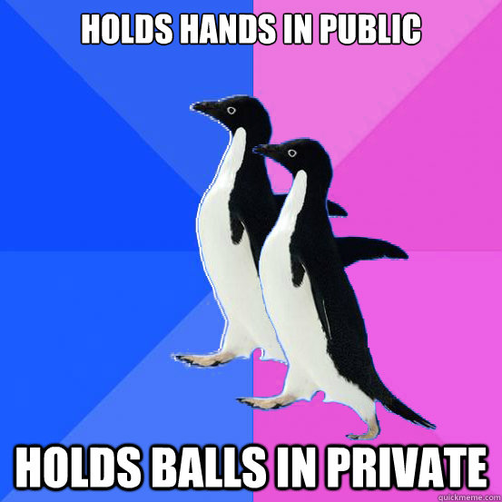 Holds hands in public Holds balls in private  Socially Awkward Couple