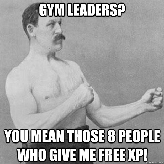 Gym Leaders? you mean those 8 people who give me free xp!  overly manly man