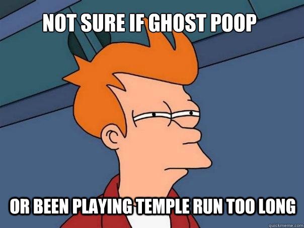 Not sure if ghost poop or been playing Temple Run too long  Futurama Fry