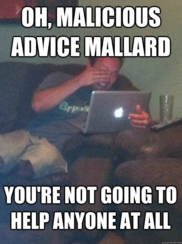 Oh, Malicious Advice Mallard You're not going to help anyone at all  MEME DAD