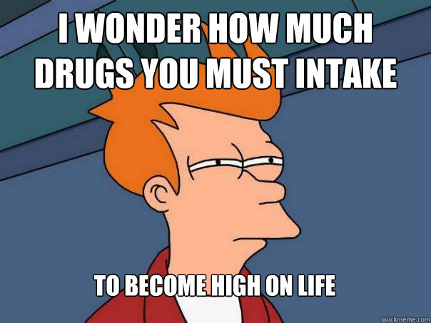 i wonder how much drugs you must intake  to become high on life  Futurama Fry