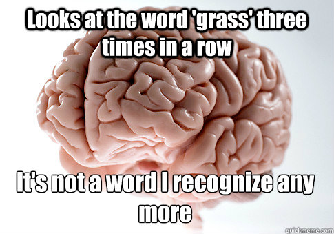 Looks at the word 'grass' three times in a row It's not a word I recognize any more  Scumbag Brain