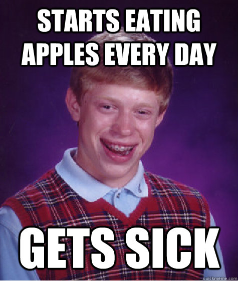 Starts eating apples every day Gets sick - Starts eating apples every day Gets sick  Bad Luck Brian