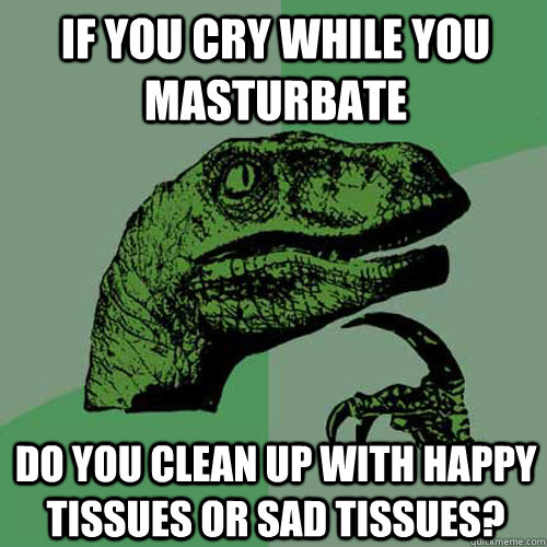 if you cry while you masturbate do you clean up with happy tissues or sad tissues?  Philosoraptor