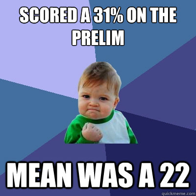 Scored a 31% on the prelim Mean was a 22  Success Kid