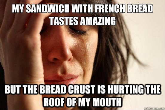 My sandwich with french bread tastes amazing but the bread crust is hurting the roof of my mouth - My sandwich with french bread tastes amazing but the bread crust is hurting the roof of my mouth  First World Problems