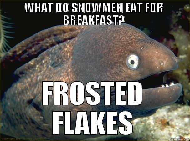 WHAT DO SNOWMEN EAT FOR BREAKFAST? FROSTED FLAKES Bad Joke Eel