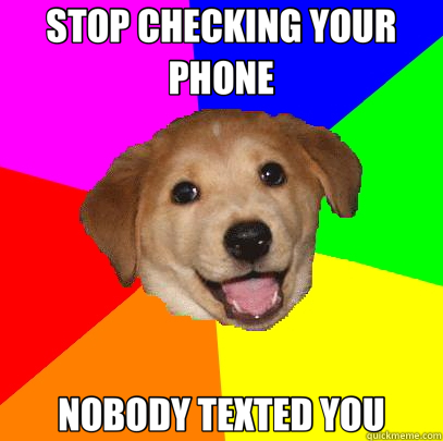 STOP CHECKING YOUR PHONE NOBODY TEXTED YOU - STOP CHECKING YOUR PHONE NOBODY TEXTED YOU  Advice Dog