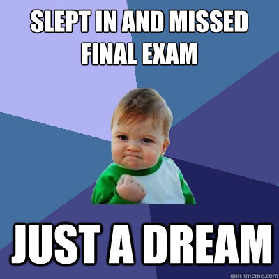 Slept in and missed final exam Just a dream  Success Kid