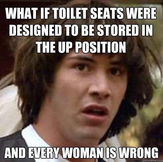 what if toilet seats were designed to be stored in the up position  and every woman is wrong - what if toilet seats were designed to be stored in the up position  and every woman is wrong  conspiracy keanu