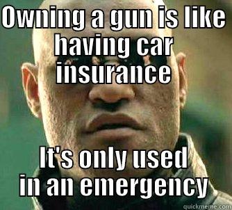 OWNING A GUN IS LIKE HAVING CAR INSURANCE IT'S ONLY USED IN AN EMERGENCY Matrix Morpheus