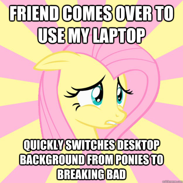 Friend comes over to use my laptop Quickly switches desktop background from ponies to Breaking Bad  Socially awkward brony