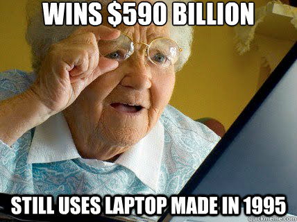 Wins $590 billion Still uses laptop made in 1995  - Wins $590 billion Still uses laptop made in 1995   Old lady computer control