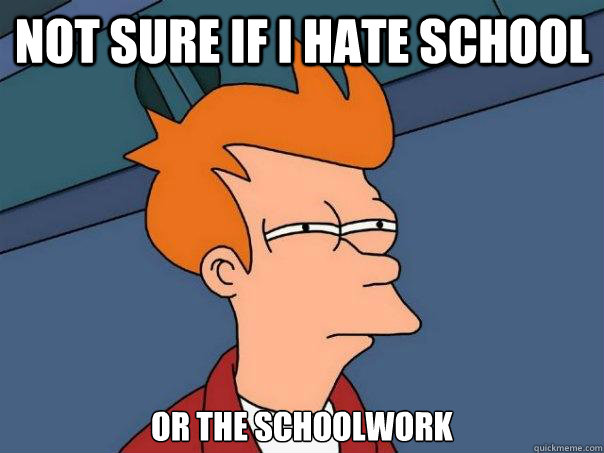 not sure if I hate school or the schoolwork  Futurama Fry