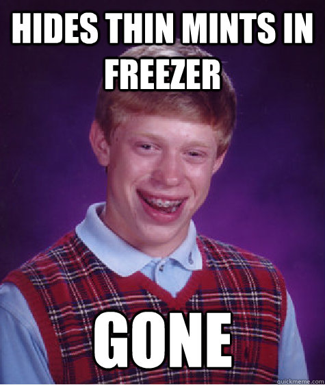 Hides thin mints in freezer gone   Bad Luck Brian