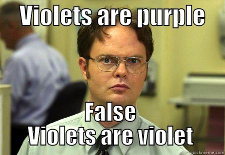     VIOLETS ARE PURPLE     FALSE VIOLETS ARE VIOLET Schrute