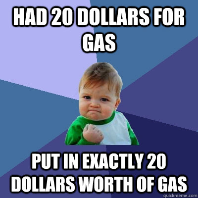 Had 20 Dollars For Gas Put in exactly 20 dollars worth of gas  Success Kid