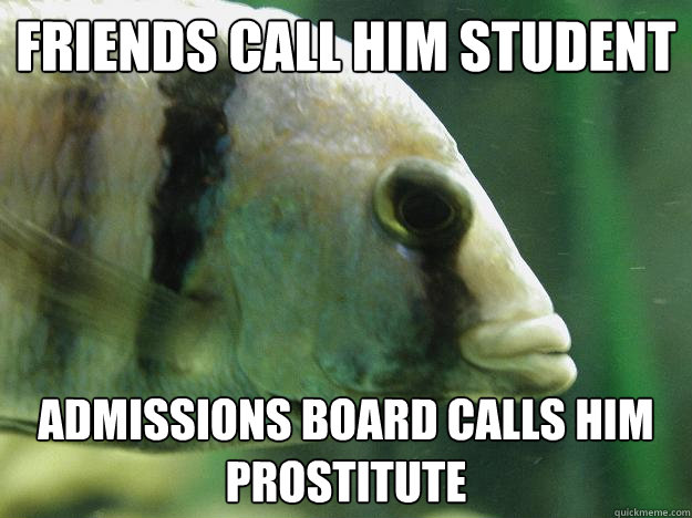 Friends call him student admissions board calls him prostitute  