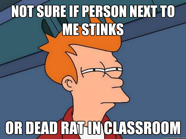 Not sure if person next to me stinks Or dead rat in classroom  Futurama Fry