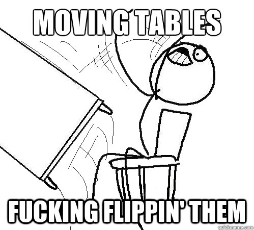 Moving tables Fucking flippin' them  Flip A Table