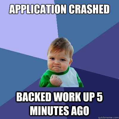 APPLICATION CRASHED BACKED WORK UP 5 MINUTES AGO  Success Kid