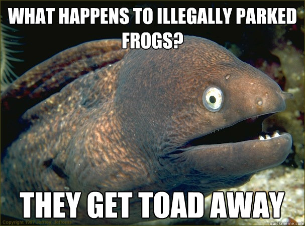 What happens to illegally parked frogs? they get toad away  Bad Joke Eel