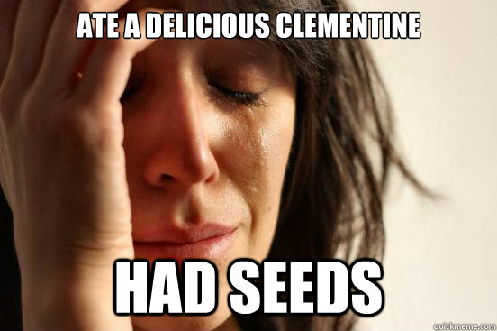 ate a delicious clementine had seeds  First World Problems