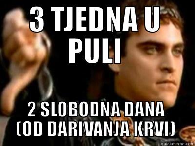 3 TJEDNA U PULI 2 SLOBODNA DANA (OD DARIVANJA KRVI) Downvoting Roman