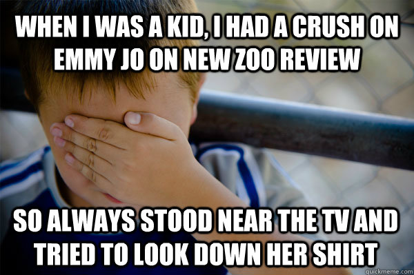 When I was a kid, i had a crush on emmy jo on new zoo review so always stood near the tv and tried to look down her shirt  Confession kid