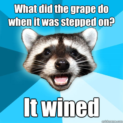 What did the grape do when it was stepped on? It wined  Lame Pun Coon