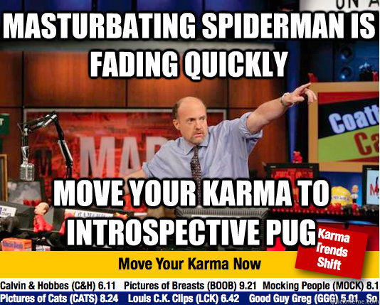 Masturbating Spiderman is fading quickly Move your Karma to introspective pug  Mad Karma with Jim Cramer