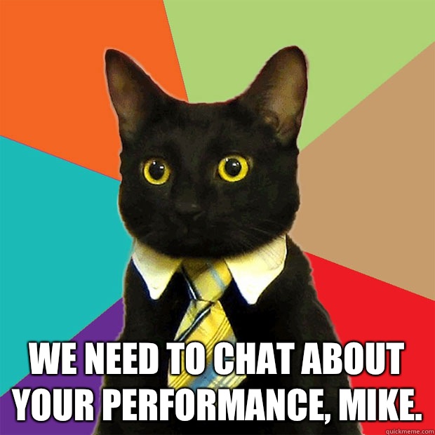  We need to chat about your performance, Mike.  Business Cat